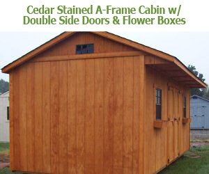 cedar-stained-a-frame-cabin-dbl-side-doors-flower-boxes